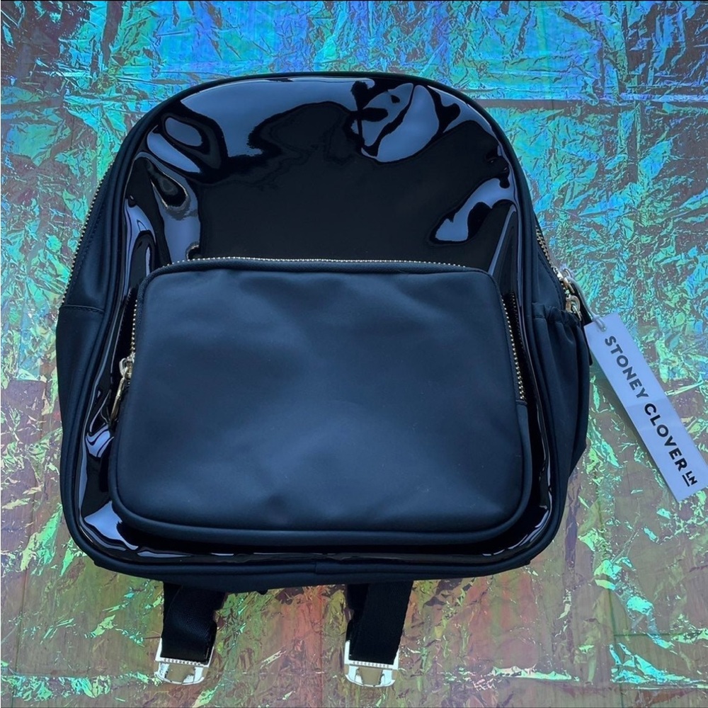 🆕 Stoney Clover Lane Noir Black Patent Front Mini Backpack